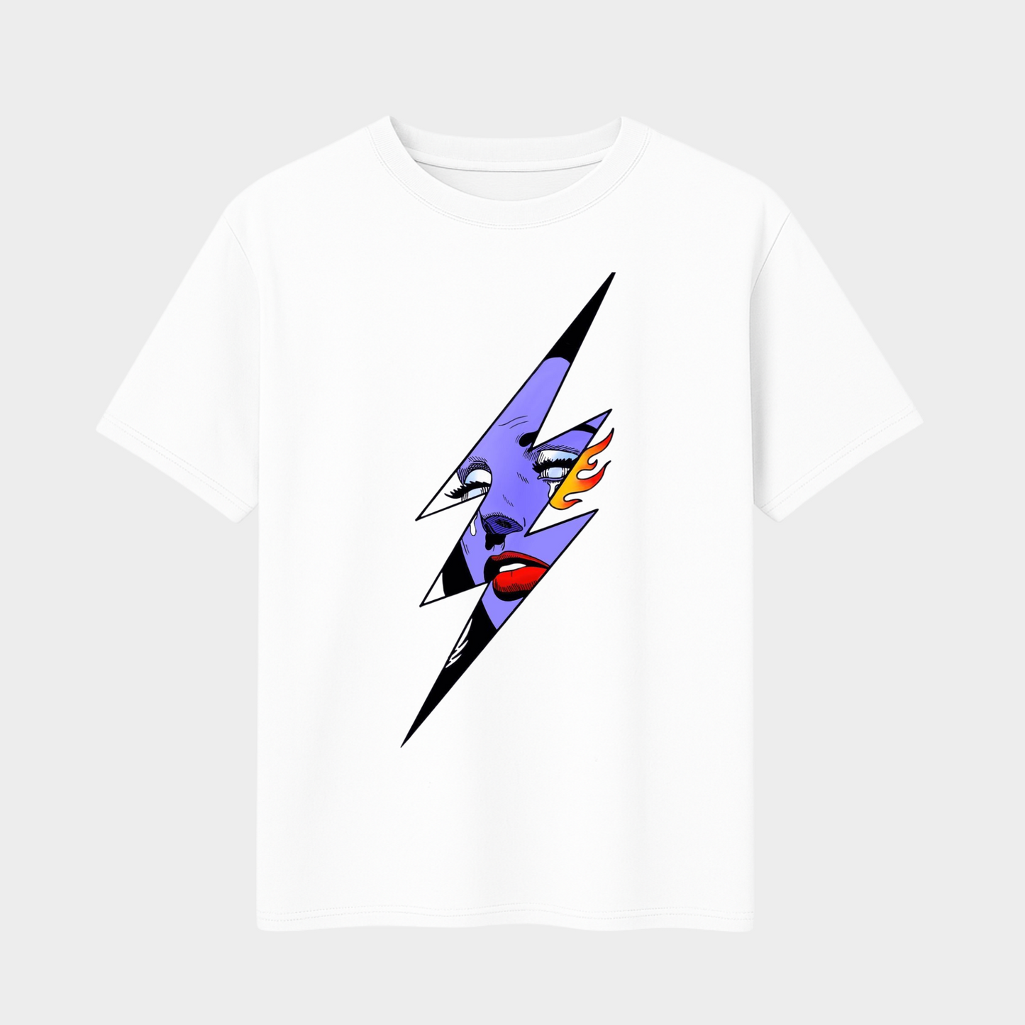 Graphic T-Shirt Thunder Bolt Girl (Cotton, 180GSM, White, Black & Navy Blue)