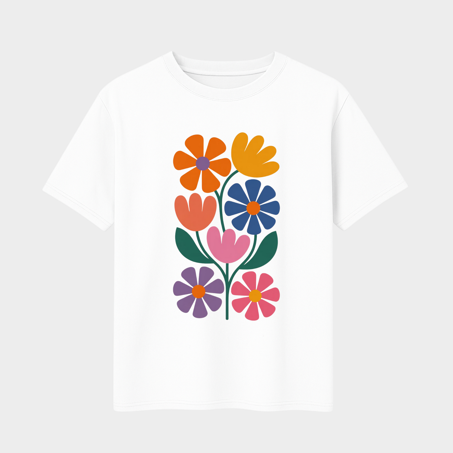 Floral Printed T-Shirt For Men's Cotton 180GSM (White & Black Colour) Short Sleeve