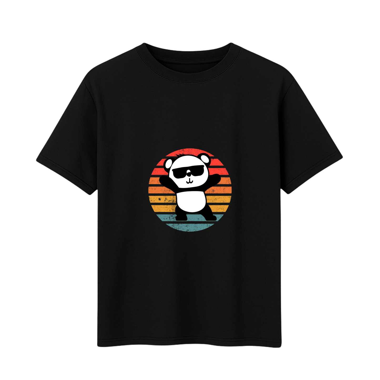 Cotton Printed T-Shirt - Panda Design (Black, Navy & White, 180 GSM)