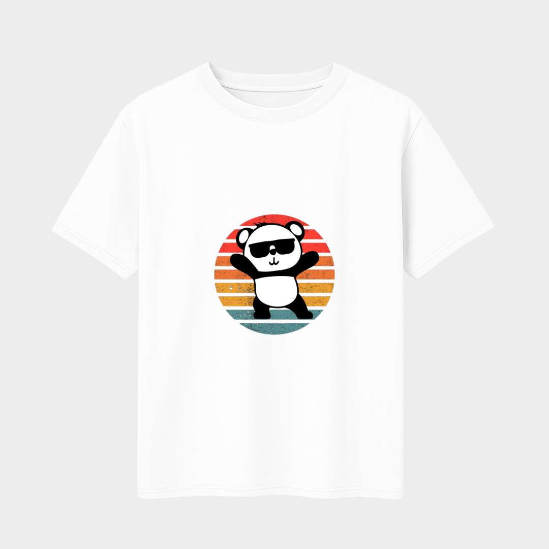 Cotton Printed T-Shirt - Panda Design (Black, Navy & White, 180 GSM)