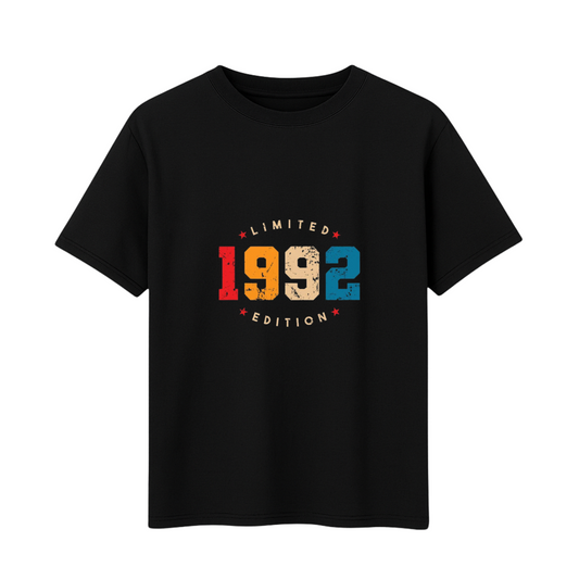 Men's Short Sleeve 1992 Limited Edition Printed T-Shirt (Black & Navy Blue, Cotton)