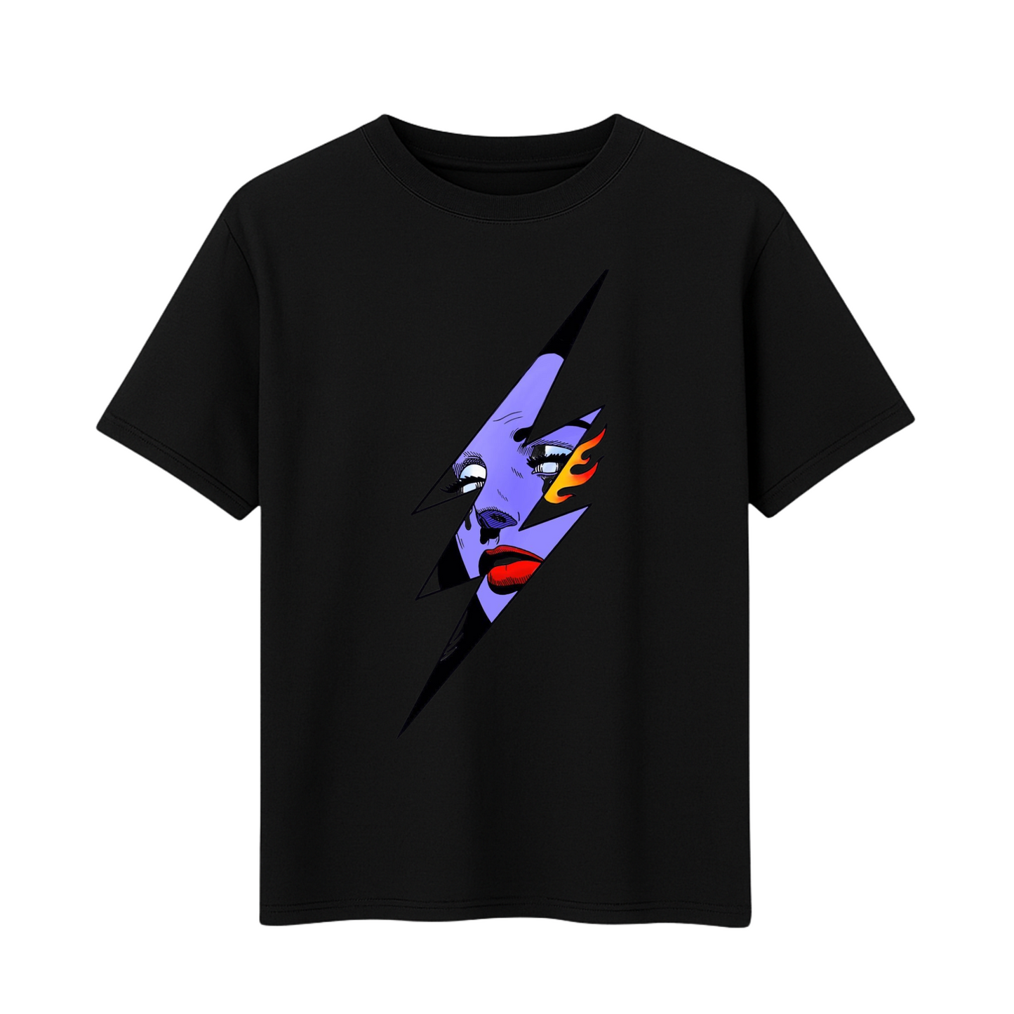 Graphic T-Shirt Thunder Bolt Girl (Cotton, 180GSM, White, Black & Navy Blue)