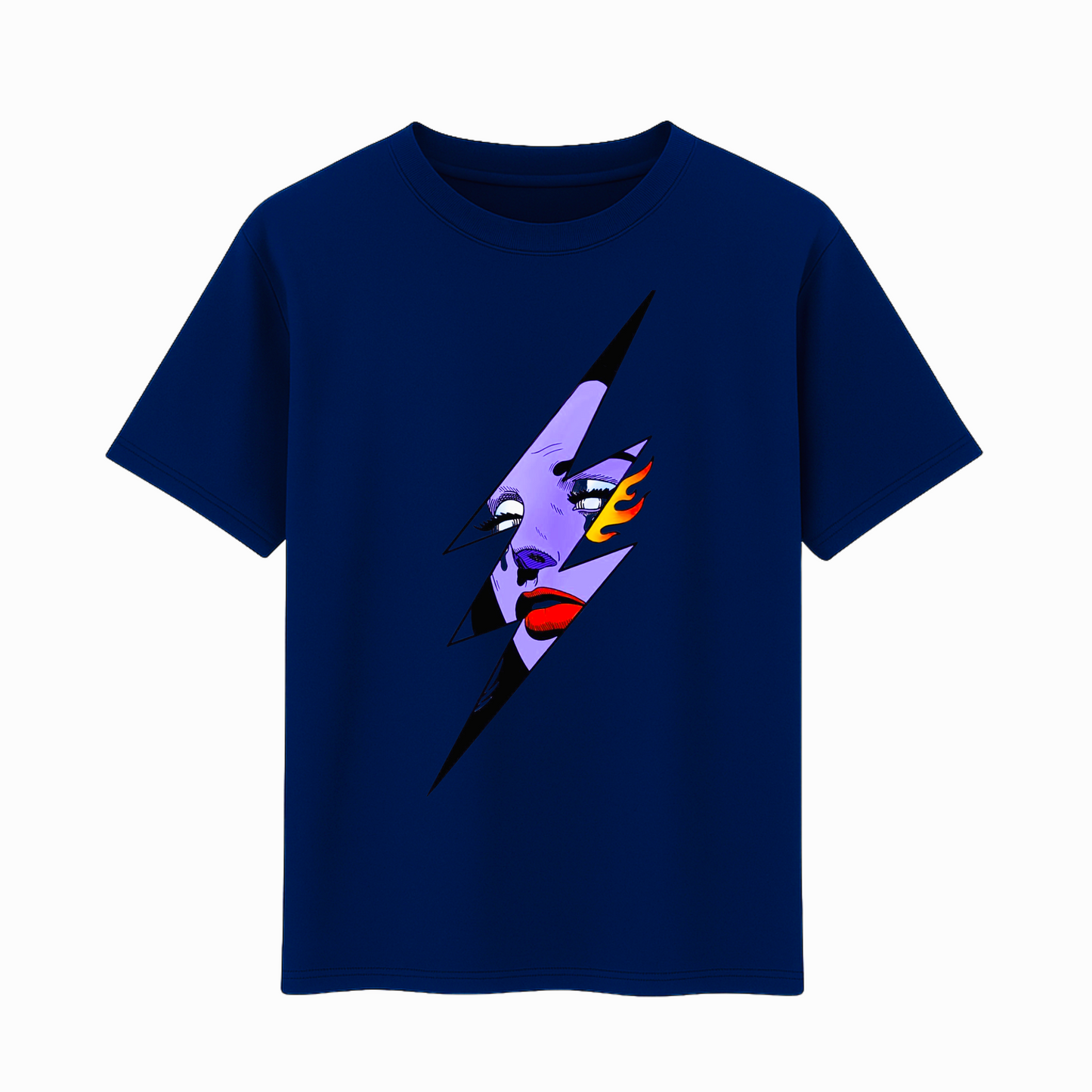 Graphic T-Shirt Thunder Bolt Girl (Cotton, 180GSM, White, Black & Navy Blue)