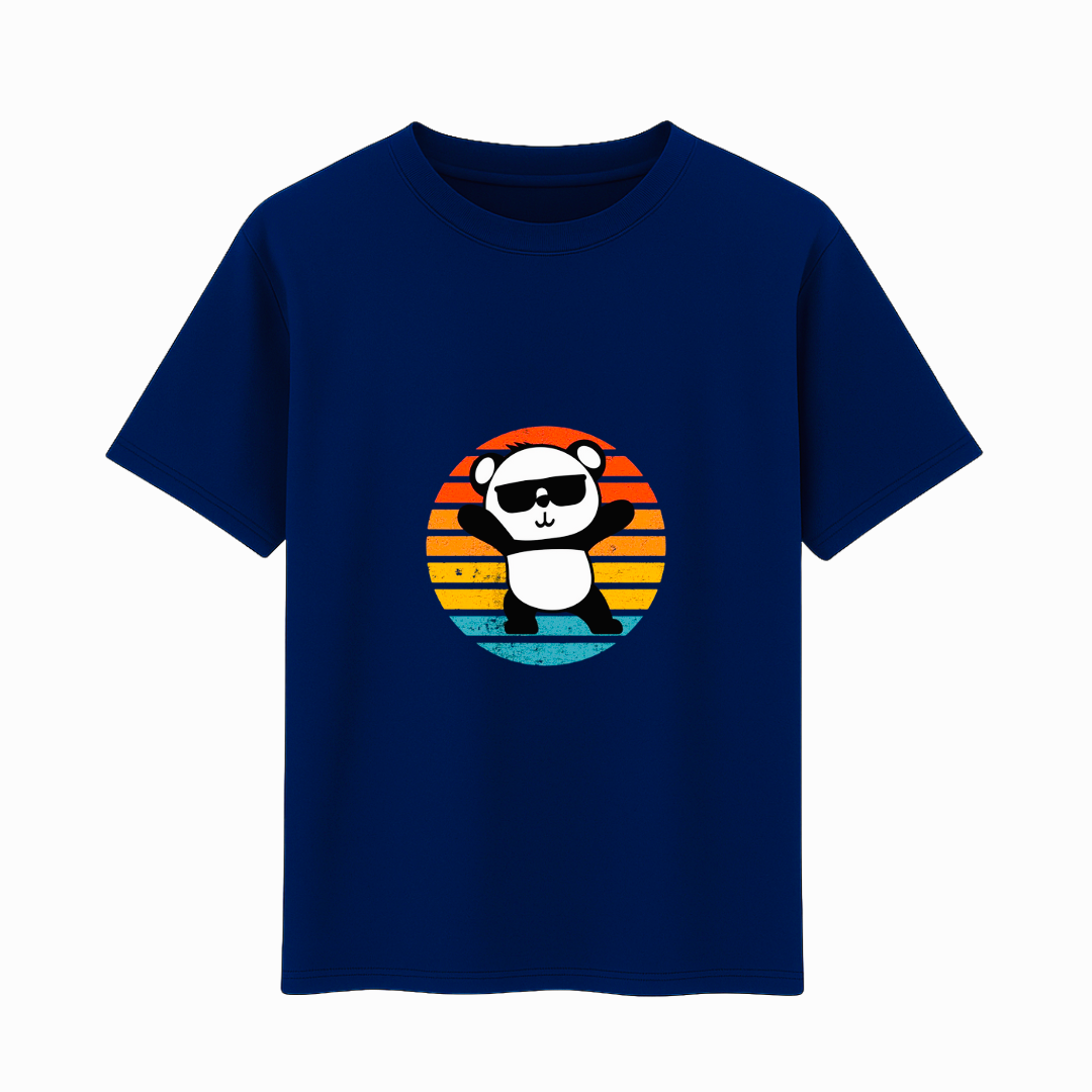 Cotton Printed T-Shirt - Panda Design (Black, Navy & White, 180 GSM)
