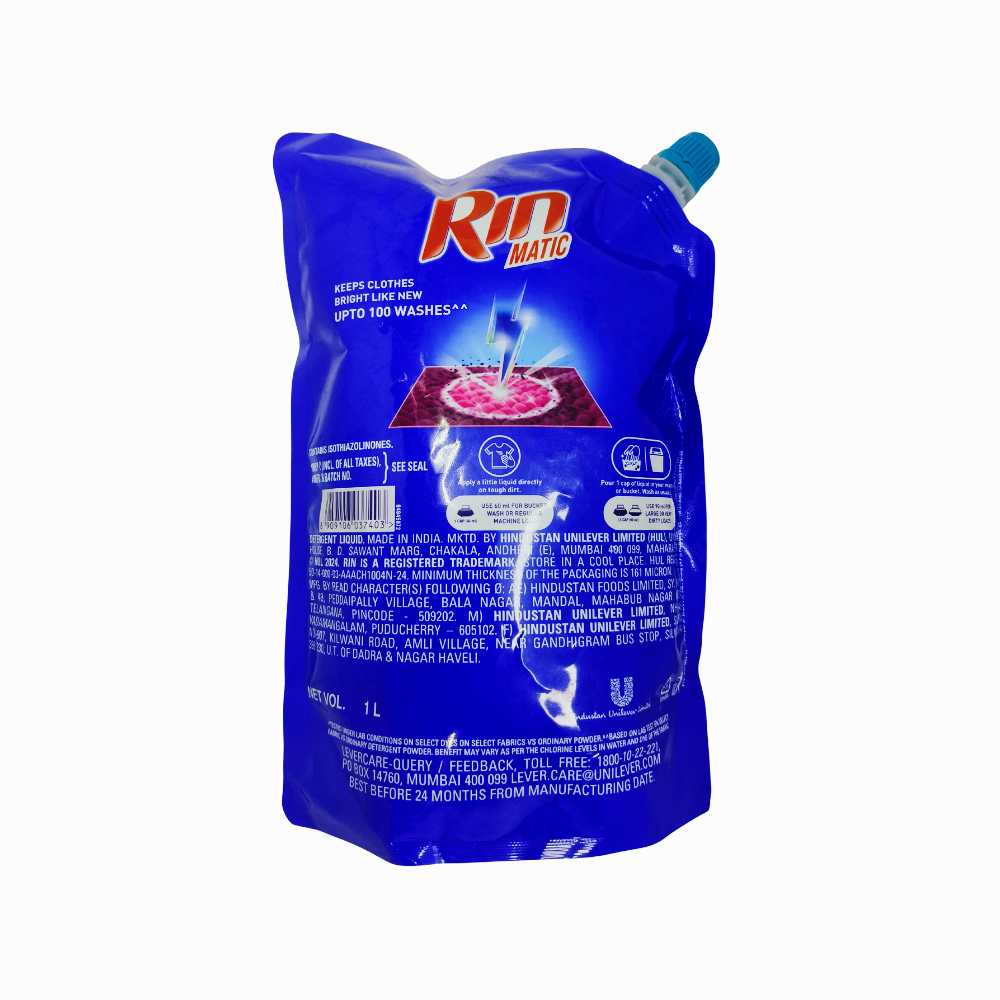 Rin Matic Top Load Liquid Detergent Refill (Blue Pouch - 1 Liter)