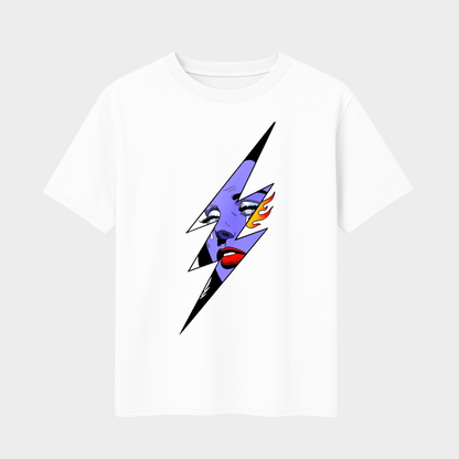 Graphic T-Shirt Thunder Bolt Girl  (Cotton, 180GSM, White, Black & Navy Blue)