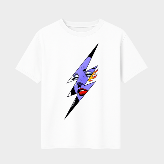 Graphic T-Shirt Thunder Bolt Girl  (Cotton, 180GSM, White, Black & Navy Blue)