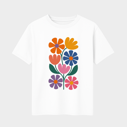 Floral Printed T-Shirt For Men's Cotton 180GSM (White & Black Colour) Short Sleeve