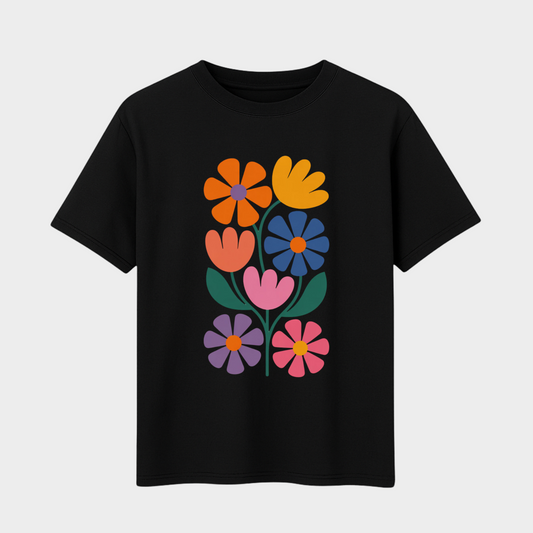 Floral Printed T-Shirt For Men's Cotton 180GSM (White & Black Colour) Short Sleeve