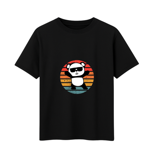 Cotton Printed T-Shirt - Panda Design (Black, Navy & White, 180 GSM)