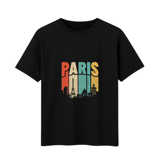 Printed T-Shirt PARIS  ( Short Sleeve, Cotton, 180GSM ) Navy Blue & Black