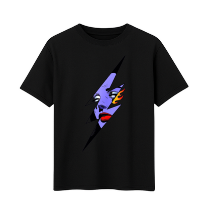 Graphic T-Shirt Thunder Bolt Girl  (Cotton, 180GSM, White, Black & Navy Blue)
