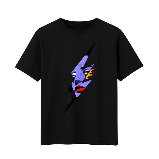 Graphic T-Shirt Thunder Bolt Girl  (Cotton, 180GSM, White, Black & Navy Blue)