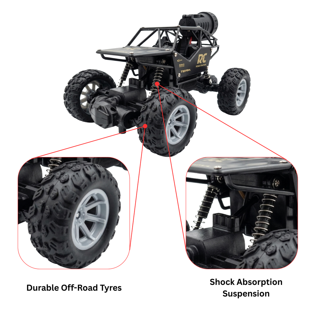 RC Rock Crawler | 1:18 Scale | Remote Control Off-Road Car for Kids | Rechargeable Battery | BLACK COLOUR