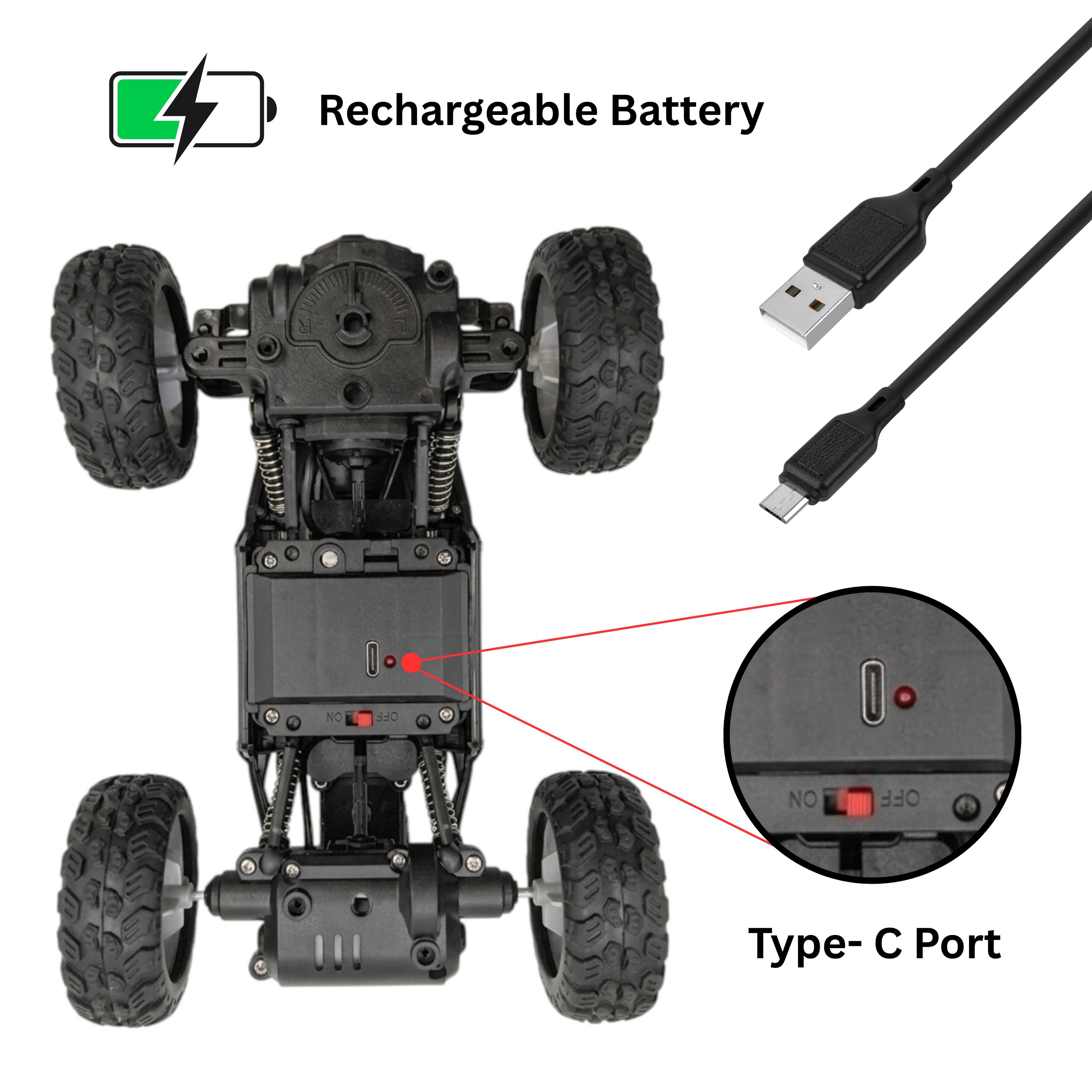 RC Rock Crawler | 1:18 Scale | Remote Control Off-Road Car for Kids | Rechargeable Battery | BLACK COLOUR