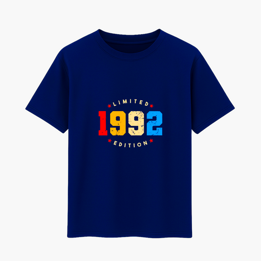 Men's Short Sleeve 1992 Limited Edition Printed T-Shirt (Black & Navy Blue, Cotton)
