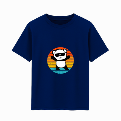 Cotton Printed T-Shirt - Panda Design (Black, Navy & White, 180 GSM)