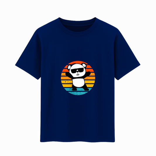 Cotton Printed T-Shirt - Panda Design (Black, Navy & White, 180 GSM)