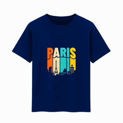 Printed T-Shirt PARIS  ( Short Sleeve, Cotton, 180GSM ) Navy Blue & Black