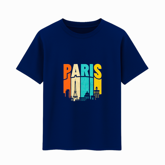 Printed T-Shirt PARIS  ( Short Sleeve, Cotton, 180GSM ) Navy Blue & Black
