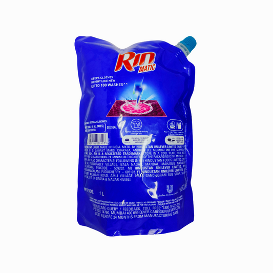 Rin Matic Top Load Liquid Detergent Refill (Blue Pouch - 1 Liter)