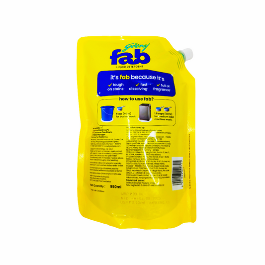 Godrej Fab Liquid Detergent (Yellow Refill Pack - 950 ml)