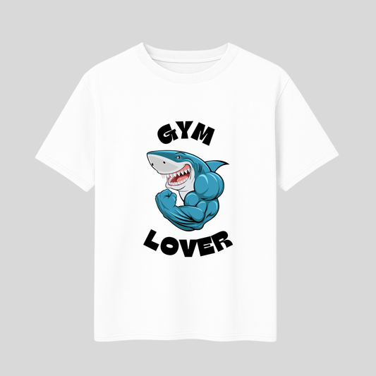 Gym Lover Shark - White Cotton Tee